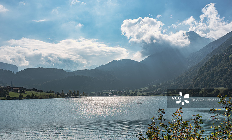 瑞士龙疆小镇Lungern山水风光图片素材