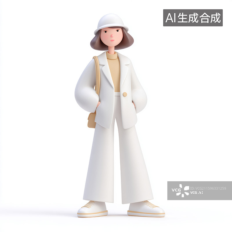 【AI数字艺术】戴帽子穿白色套装的卡通女性图片素材