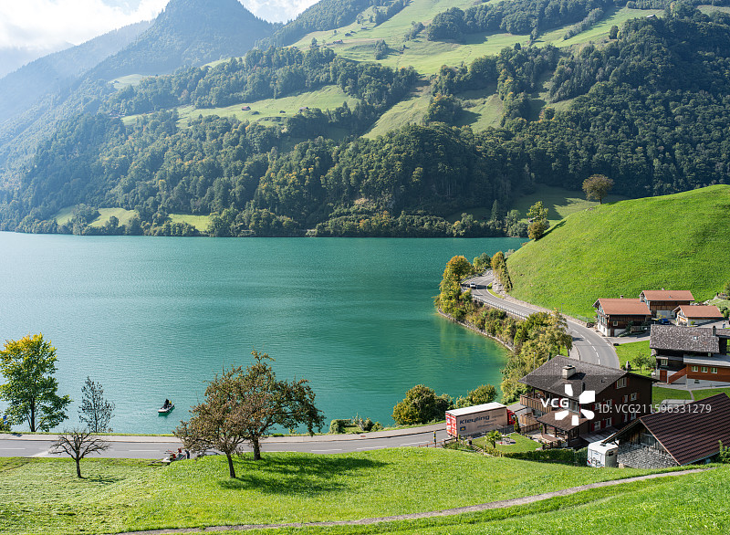 瑞士龙疆小镇Lungern山水风光图片素材