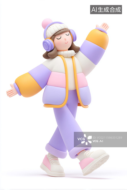 【AI数字艺术】戴耳机的3D卡通人物图片素材