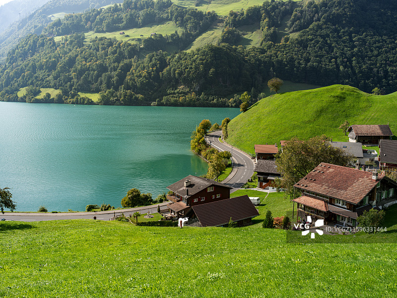 瑞士龙疆小镇Lungern山水风光图片素材