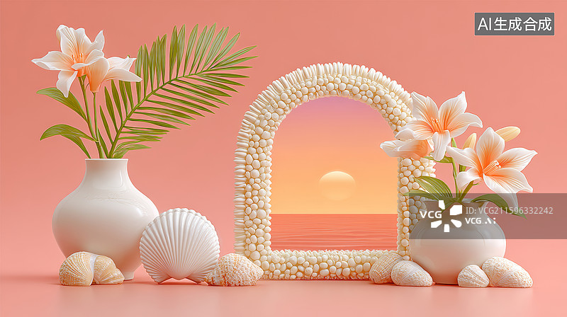 【AI数字艺术】白色花瓶中盛开的百合花图片素材