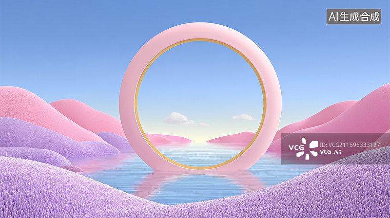 【AI数字艺术】在水面上的粉色圆环图片素材