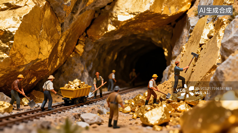 【AI数字艺术】挖金矿微缩场景图片素材
