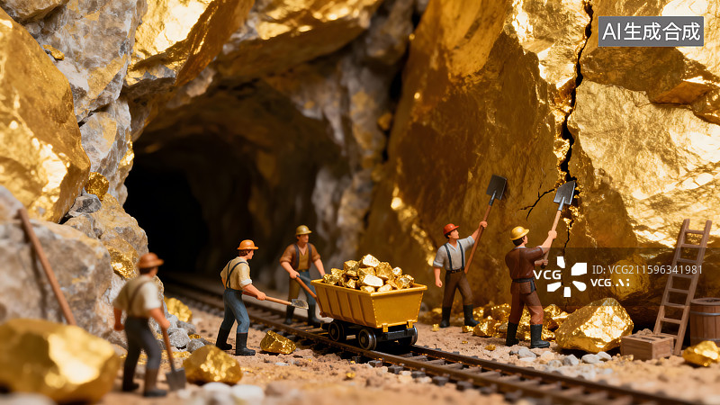 【AI数字艺术】挖金矿微缩场景图片素材