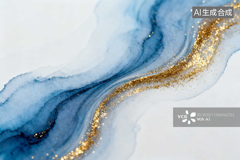 【AI数字艺术】白色背景被蓝色与金色的线条分隔开，抽象背景图图片素材