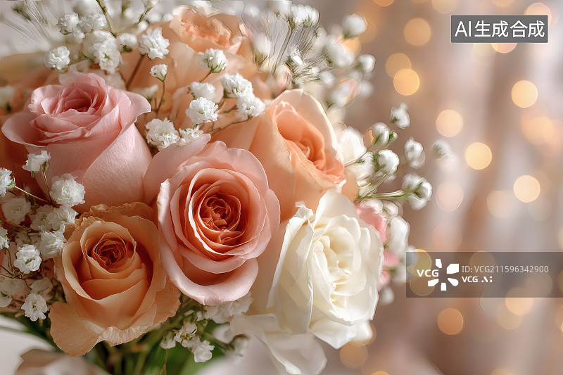 【AI数字艺术】一束手捧花，粉色玫瑰图片素材