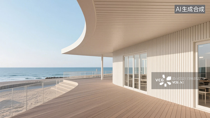 【AI数字艺术】海边现代建筑露台景观图片素材