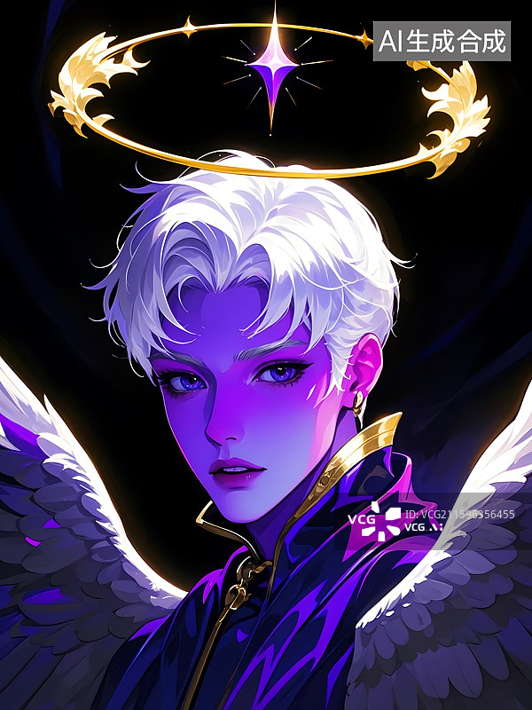 【AI数字艺术】紫发天使圣洁之光图片素材