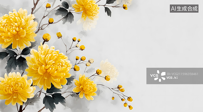 【AI数字艺术】重阳节盛开的菊花插画图片素材