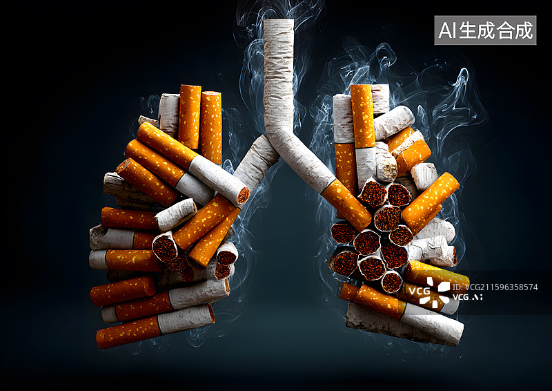 【AI数字艺术】戒烟主题烟草组成的肺部图片素材