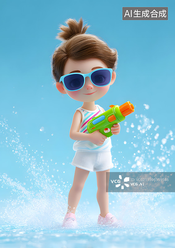 【AI数字艺术】一个小女孩正在玩水枪图片素材