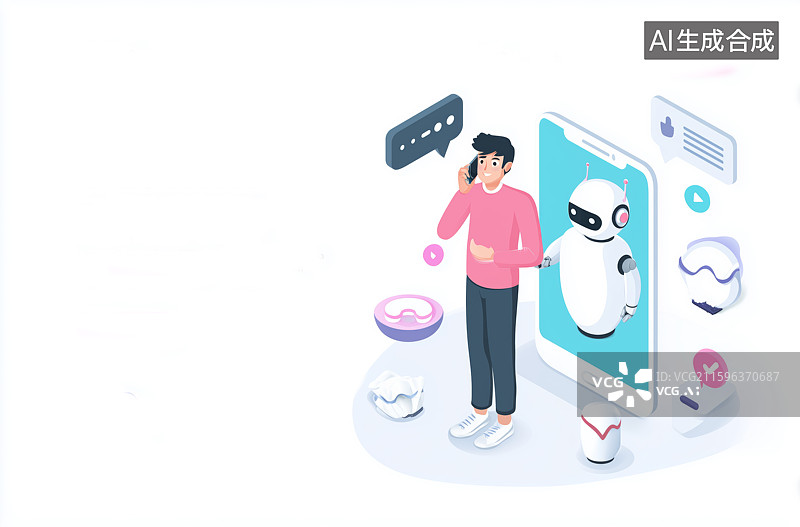 【AI数字艺术】智能助手与用户互动场景图片素材
