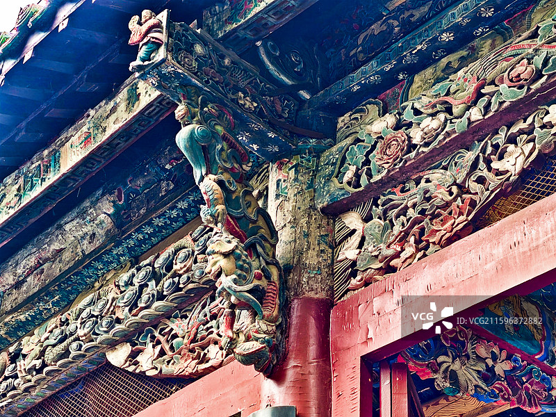 安徽亳州花戏楼戏台石雕细节图片素材