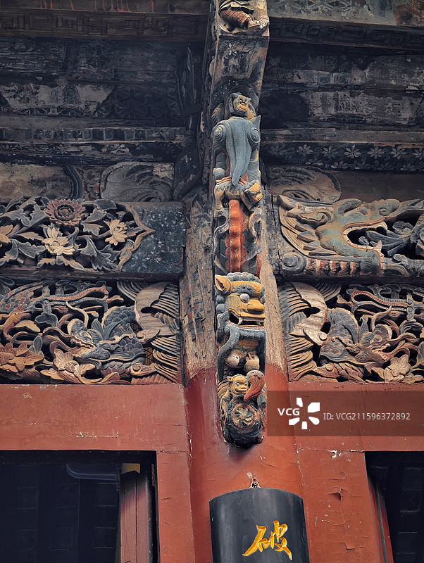 安徽亳州花戏楼戏台石雕细节图片素材