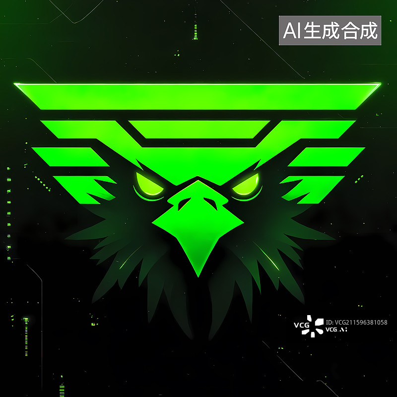 【AI数字艺术】绿色赛博朋克霓虹老鹰LOGO背景图片素材