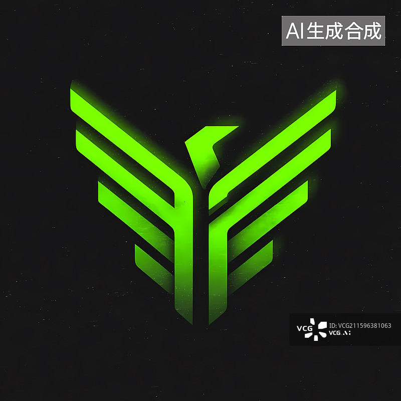 【AI数字艺术】绿色赛博朋克霓虹老鹰LOGO背景图片素材