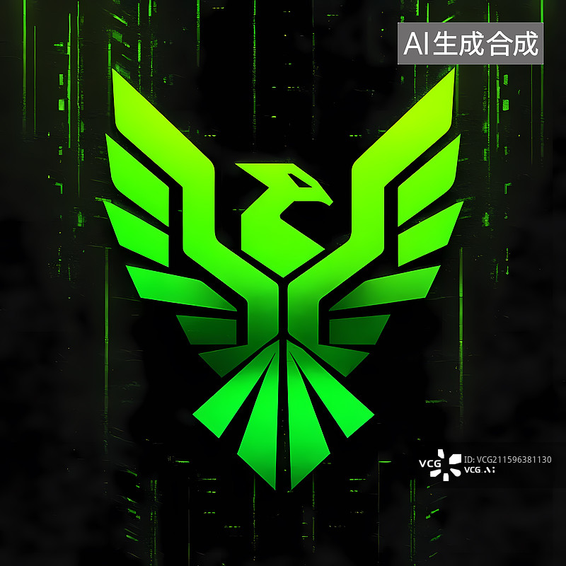 【AI数字艺术】绿色赛博朋克霓虹老鹰LOGO背景图片素材