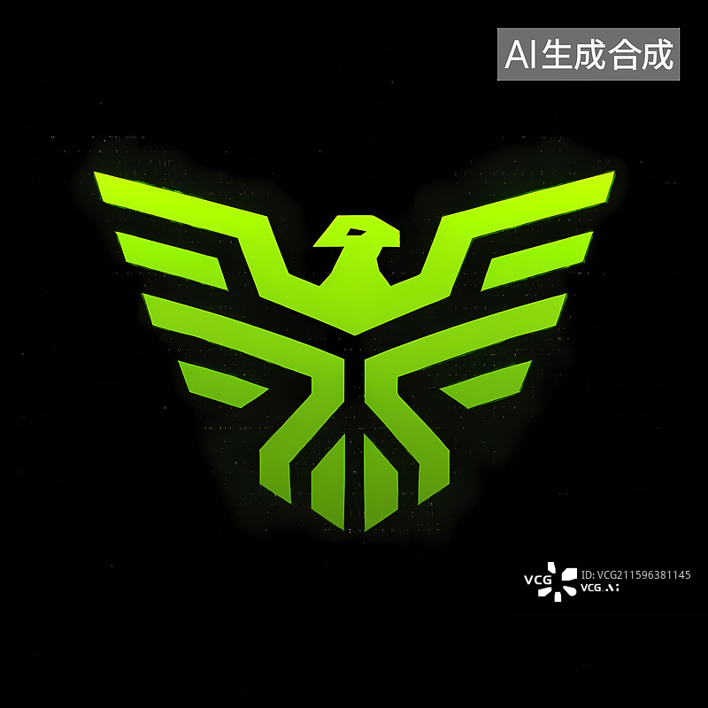 【AI数字艺术】绿色赛博朋克霓虹老鹰LOGO背景图片素材