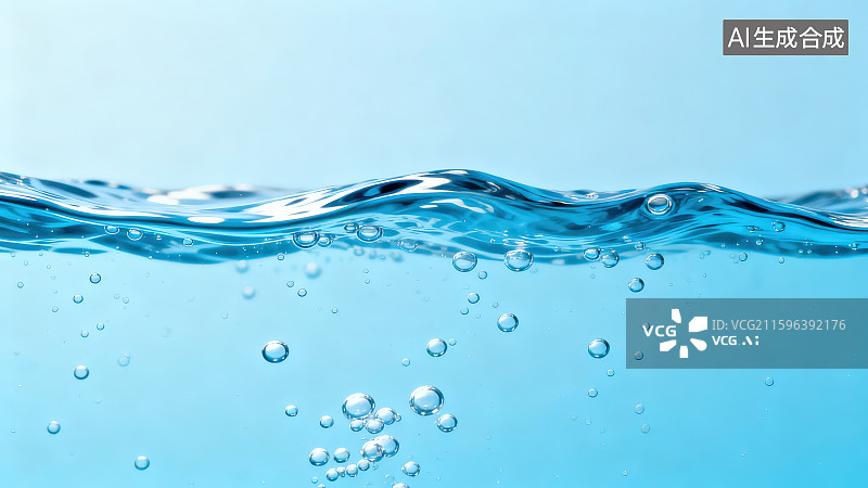 【AI数字艺术】清澈透明的纯净水和水波水泡气泡背景图片素材