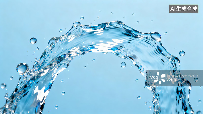 【AI数字艺术】蓝色背景下水花飞溅的高速摄影镜头特写图片素材