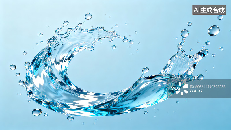 【AI数字艺术】蓝色背景下水花飞溅的高速摄影镜头特写图片素材