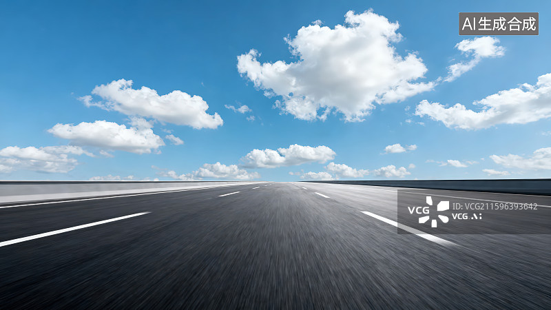 【AI数字艺术】蓝天白云下的户外柏油沥青路标线公路图片素材
