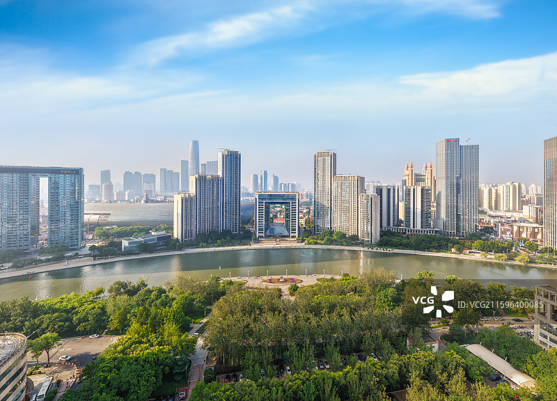 中国天津海河津门现代建筑城市天际线航拍图图片素材