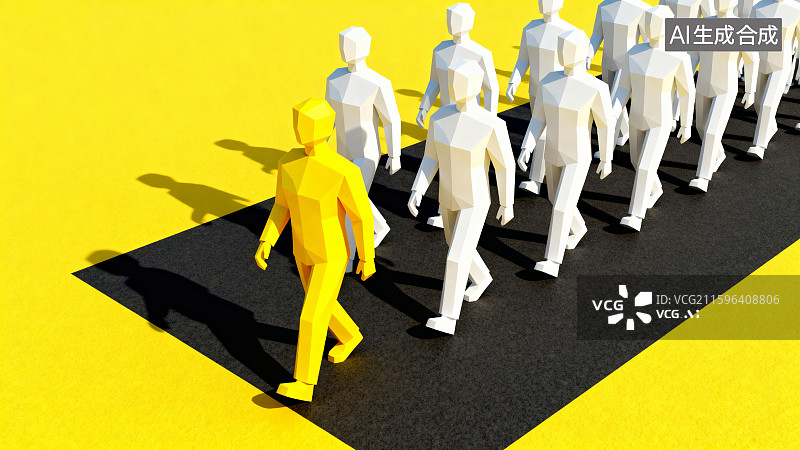 【AI数字艺术】黄色人物引领白色人群前行图片素材