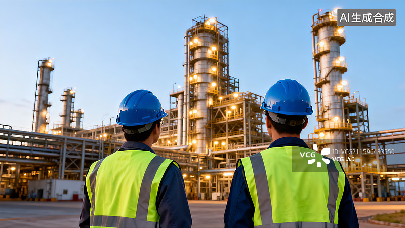 【AI数字艺术】建筑工地，石油工业，城市夜景，施工现场图片素材