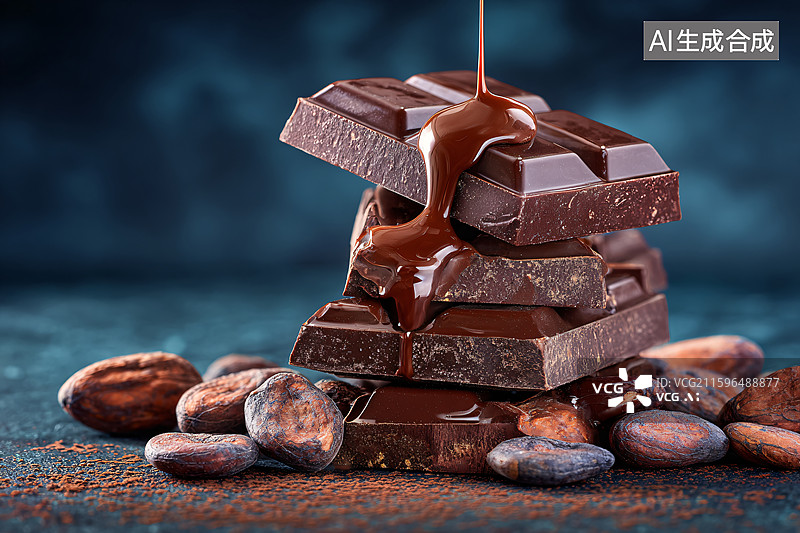 【AI数字艺术】黑巧克力与可可豆图片素材