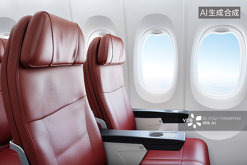 【AI数字艺术】民用航空客机内部的一排座位图片素材