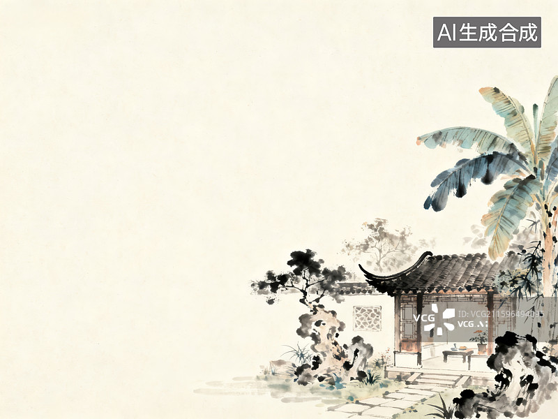 【AI数字艺术】中式园林中的传统亭子图片素材