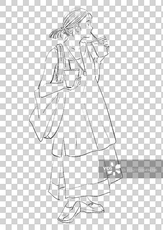 清新时尚复古手绘人物插画元素图片素材