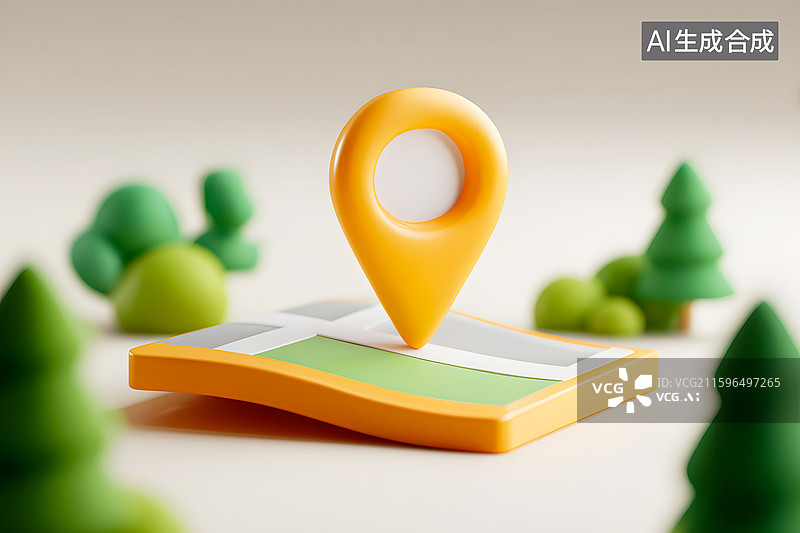 【AI数字艺术】橙色的3D卡通地图定位标记图片素材