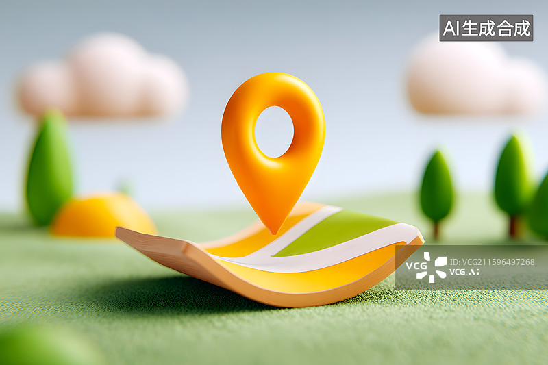 【AI数字艺术】橙色的3D卡通地图定位标记图片素材