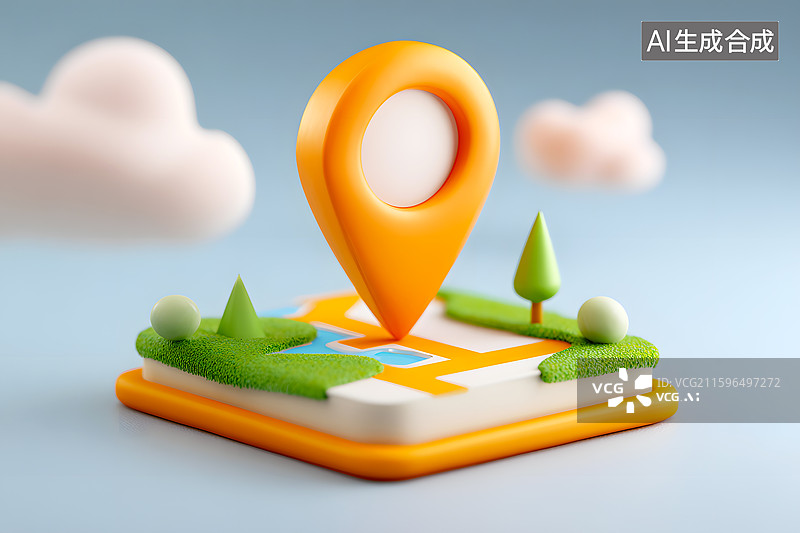 【AI数字艺术】橙色的3D卡通地图定位标记图片素材