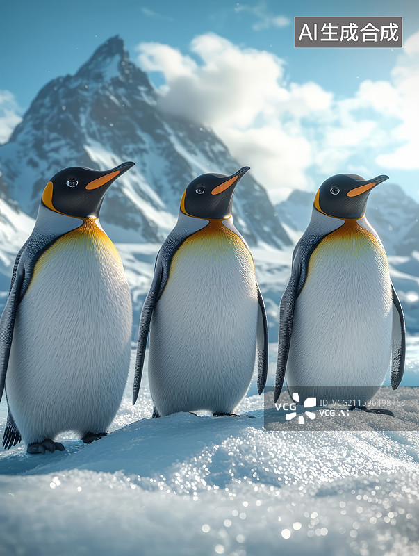 【AI数字艺术】北极冰川雪地上可爱的企鹅图片素材