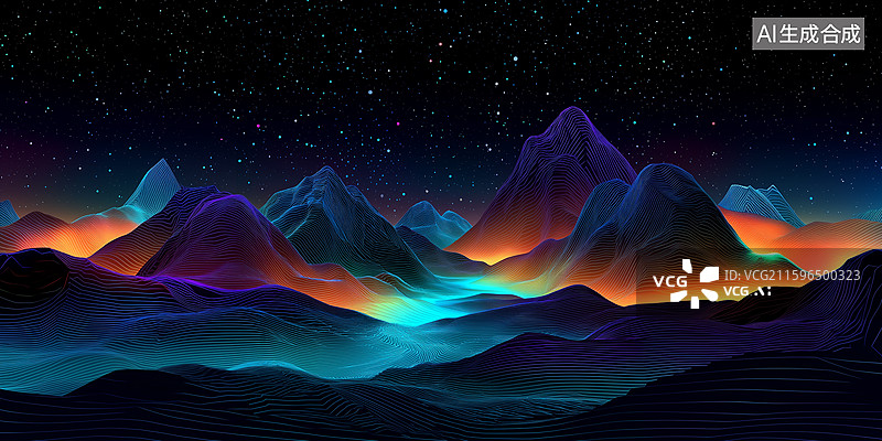 【AI数字艺术】几何光山霓河宇宙景图片素材
