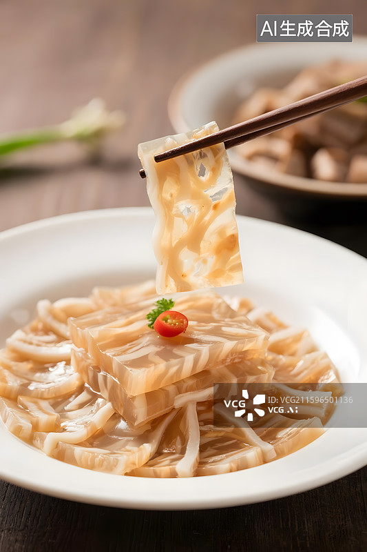 【AI数字艺术】筷子夹起猪皮冻特写图片素材