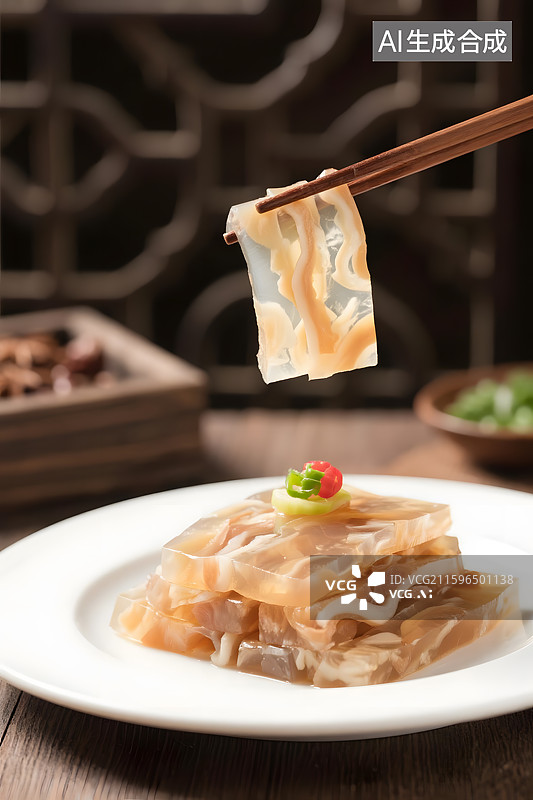 【AI数字艺术】筷子夹起猪皮冻特写图片素材