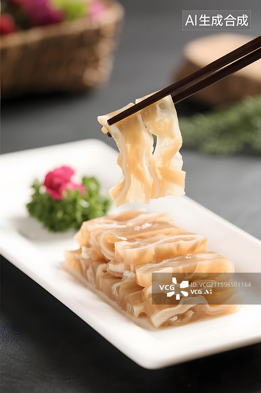 【AI数字艺术】筷子夹起猪皮冻特写图片素材