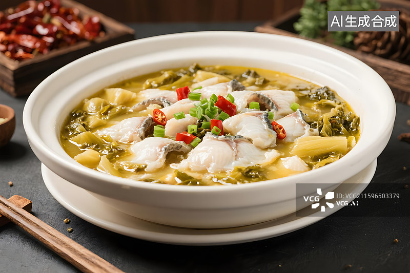 【AI数字艺术】鲜香嫩滑酸菜鱼片图片素材