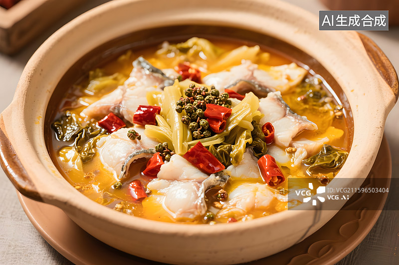 【AI数字艺术】鲜香嫩滑酸菜鱼片图片素材