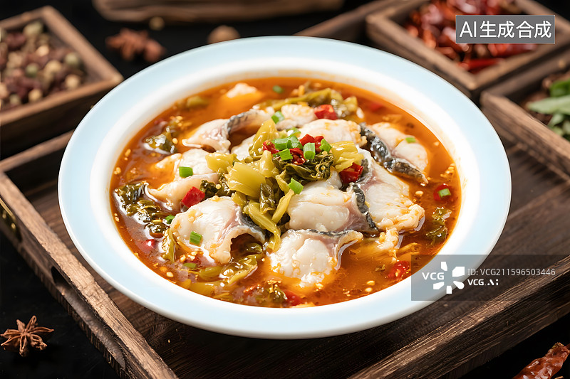 【AI数字艺术】鲜香嫩滑酸菜鱼片图片素材