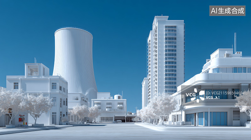 【AI数字艺术】现代工厂，生产企业，巨大的烟囱图片素材