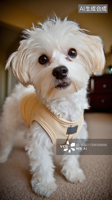 【AI数字艺术】穿着背带的白色小狗图片素材