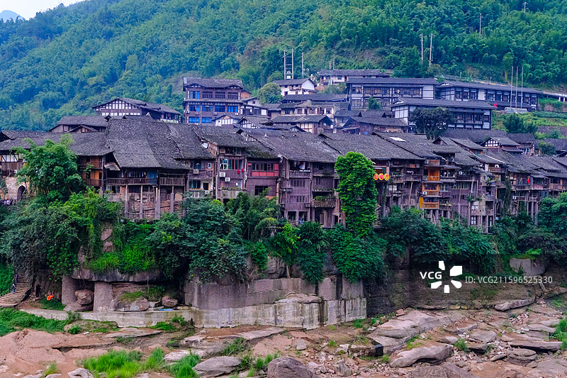 中国贵州遵义赤水市丙安古镇风光，红色丙安 ，丙安红军桥，丙安红军渡口图片素材