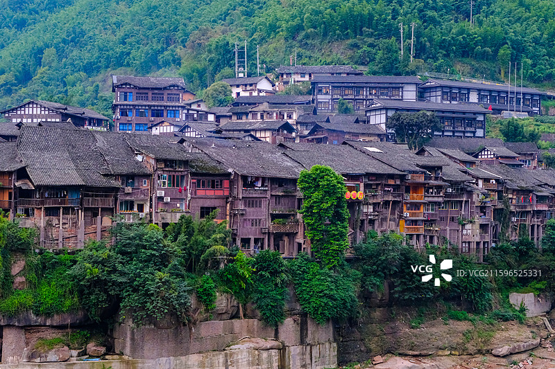 中国贵州遵义赤水市丙安古镇风光，红色丙安 ，丙安红军桥，丙安红军渡口图片素材