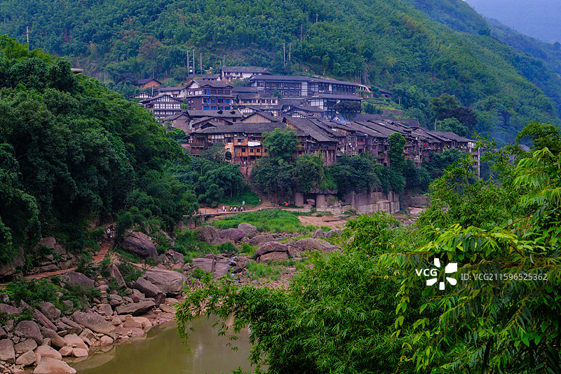 中国贵州遵义赤水市丙安古镇风光，红色丙安 ，丙安红军桥，丙安红军渡口图片素材